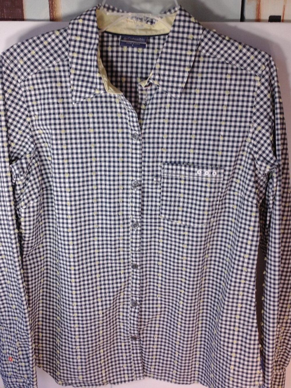 Columbia "PFG" Navy and White Check Button Down Shirt Size L